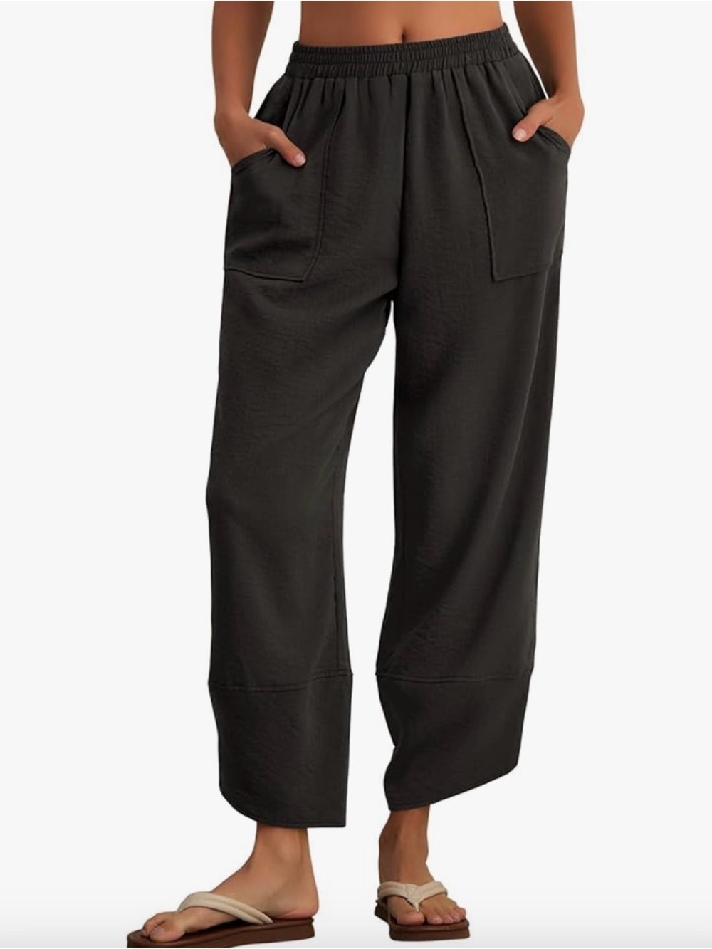 Amazon Waffle Wide Leg Elastic Waist Pants — Black
